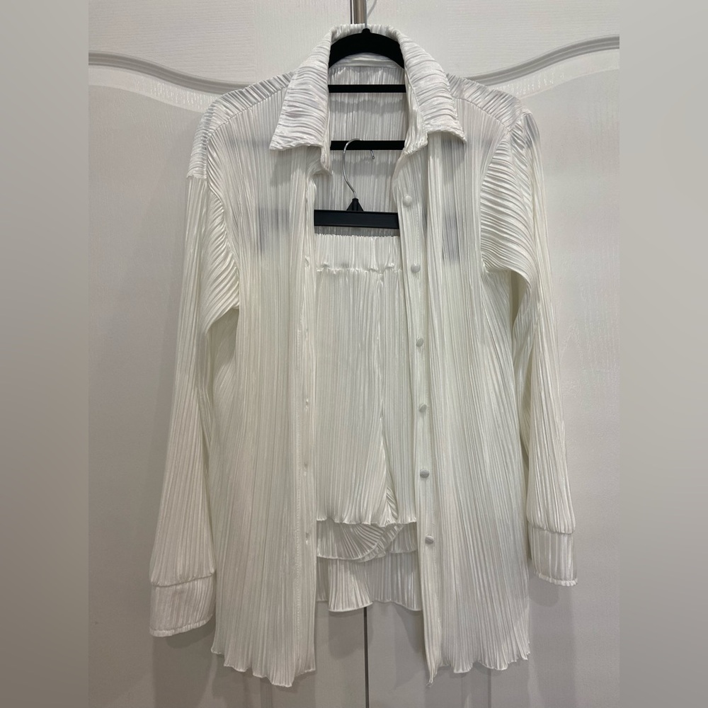 White Plisse Short Set